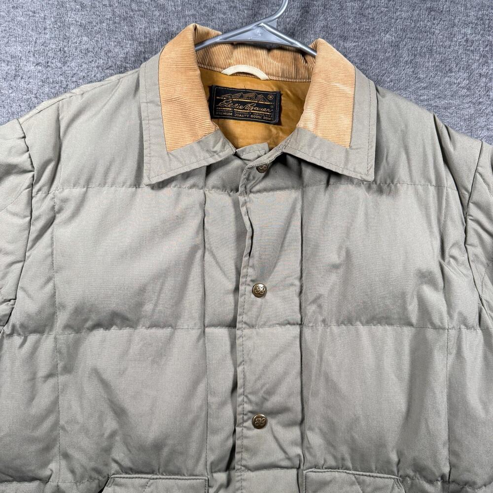 Vintage Eddie Bauer Jacket Mens XL Beige Goose Down Puffer Corduroy Collar USA